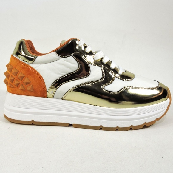 VOILE BLANCHE 🇮🇹 WOMEN'S GOLD LEATHER COMFORT FASHION SNEAKERS - Picture 4 of 8